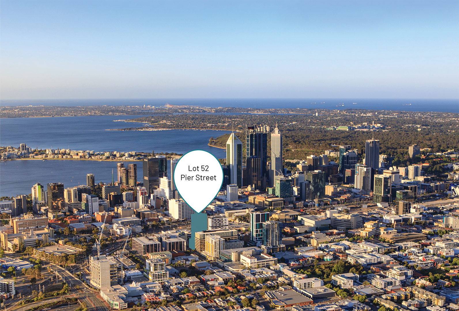 Picture of CBD with Pier Street lot highlighted with a graphic. 