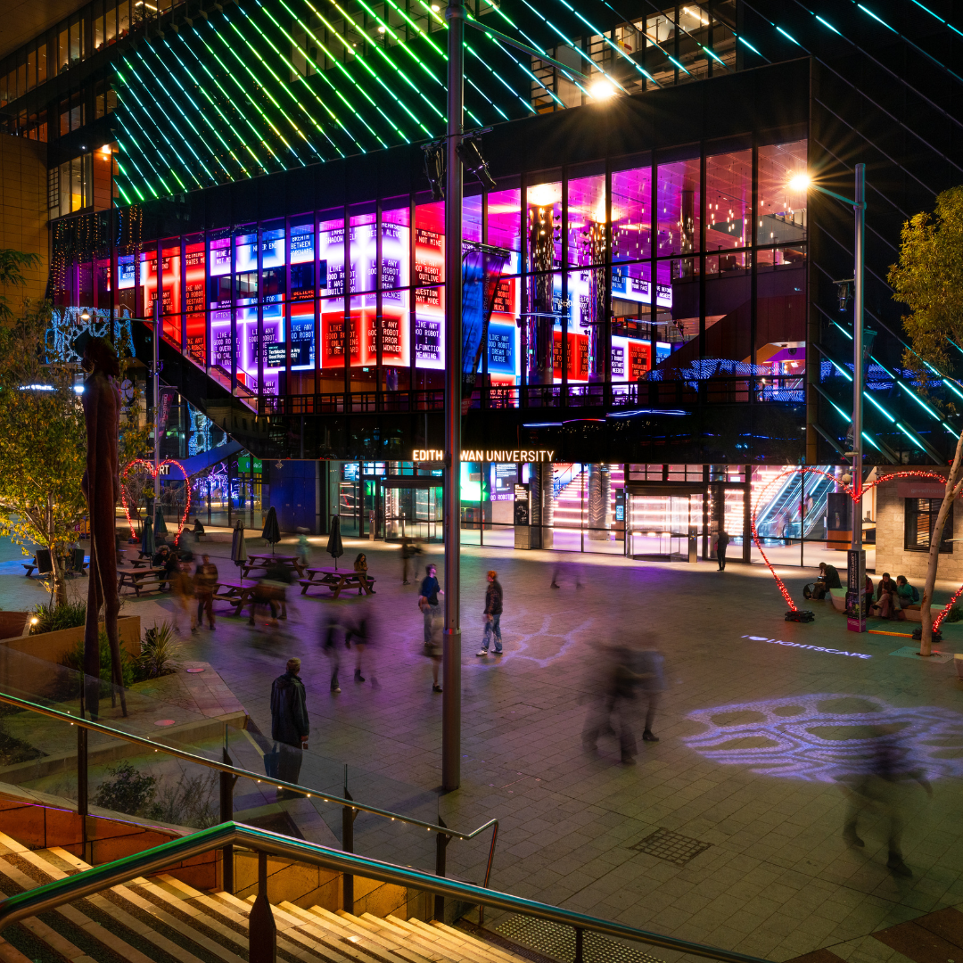 ECU City and Yagan Square illuminated at night