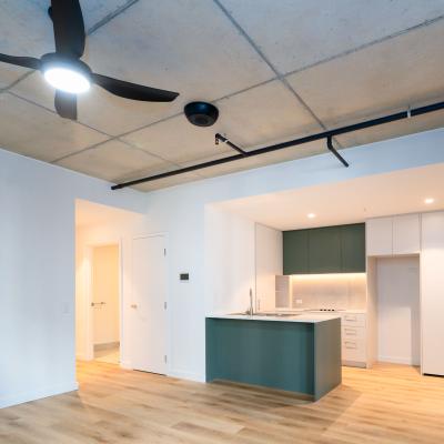 Model Apartment 1 kitchen and living space